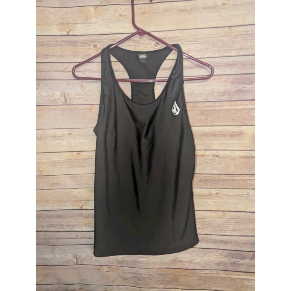 Volcom Women’s Black Racerback Tank Top Size Large Athletic Activewear Logo Shir - Picture 2 of 4